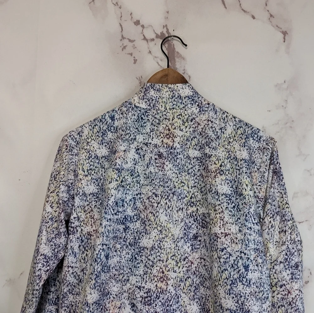 Athleta Girl Jacket XL 14 Full Zip Ice Storm Pattern Abstract Blue Jersey 1183